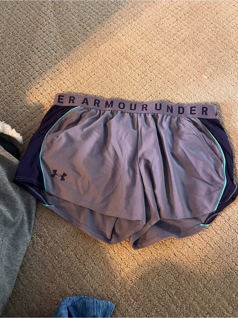 Under Armour Purple Athletic Shorts with Teal Piping